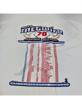 Vintage STARTER Mark McGwire 70 HOME RUNS 1998 White T-Shirt Size XL NWT